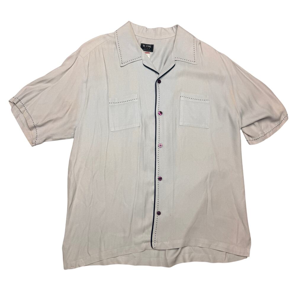 Vintage 90s BC Ethic Egoist Lounge Camp Collar Shirt Men’s XL Pick Stitch Rayon